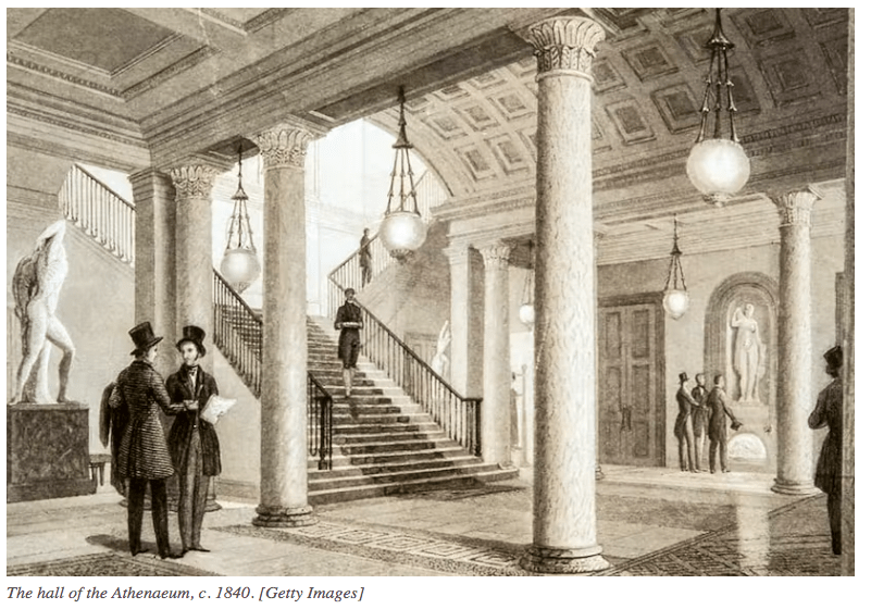 The hall of the Athenaeum, c. 1840. [Getty Images]